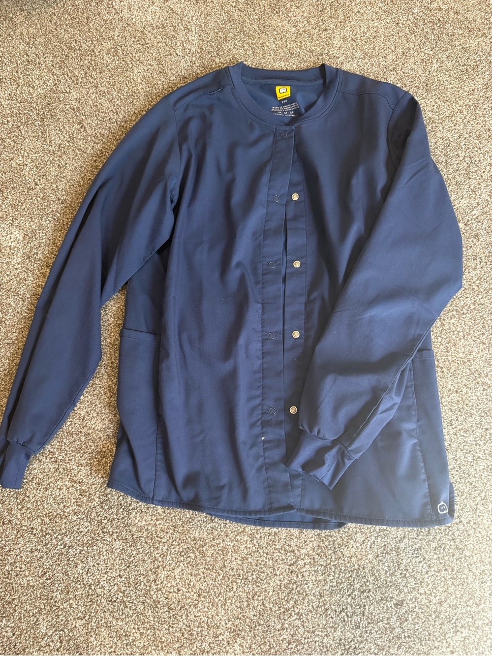 Navy Button-Front Scrub Jacket
